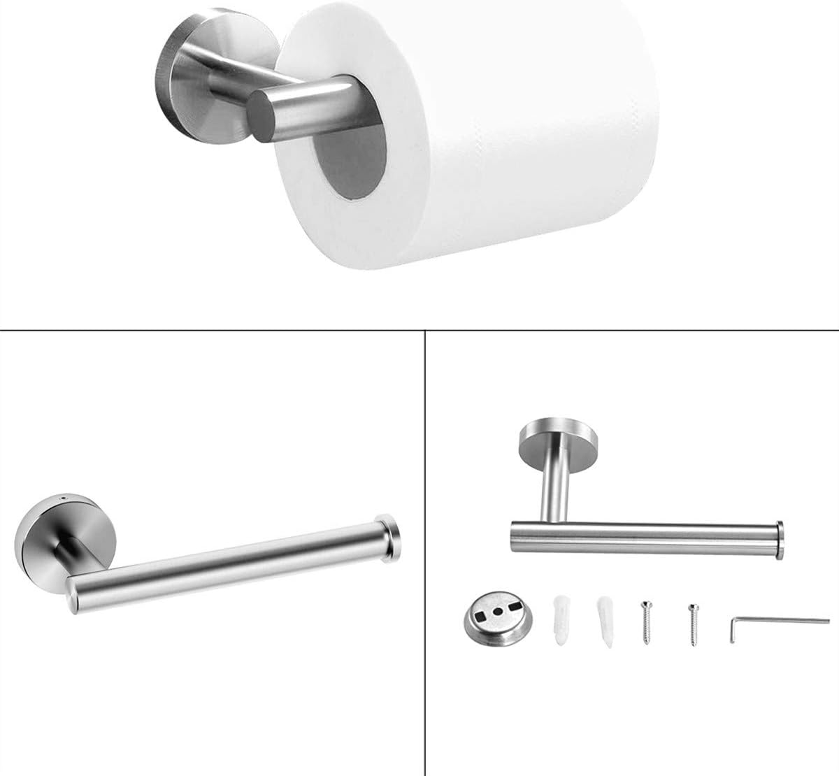 VOLPONE Bathroom Hardware Set 6-Piece,Towel Bar Set Stainless Steel, Includes 16In Towel Bar,3 Robe Towel Hooks,Toilet Paper Holder,Adhesive Shaver/Toothbrush Holder (Matte Black): Home & Kitchen