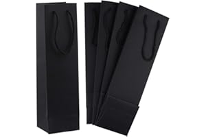 sdoot Black Wine Bags, 50 Pack 3.7 x 3.5 x 13.8 Wine Bags Bulk Kraft Paper Wine Gift Bags with Handles, Wine Bottle Paper Bags Retail bags for Christmas New Year Holiday Celebrations