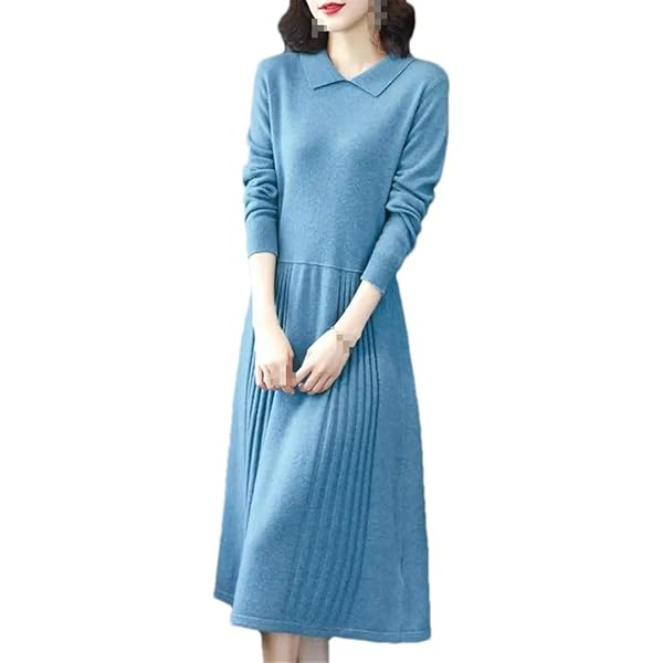 Elegant Ribbed Knitted Sweater Midi Dress Women Fall Winter Casual Slim  Dress Long Sleeve Soft Ladies Dresses Blue at Amazon Women's Clothing store