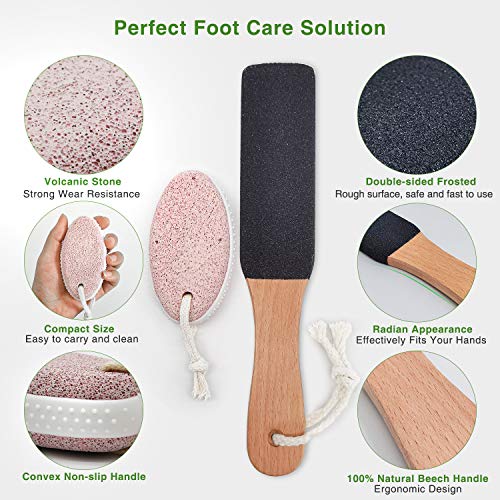 Foot File Wooden and Pumice Stone for Feet Kit, Foot Rasp Pedicure