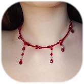 GZUQRSK Gothic Layered Black Red Choker Necklace Vintage Blood Drop Tassel Pendant Necklace Punk Dark Tear Drop Y Necklace Halloween Necklace Jewelry