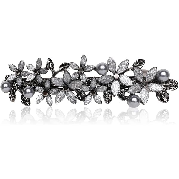 Ipink Haarklammer Mit Blumen-Design - Grau-metallic, Zirkonbesetzt, 8.5 Cm