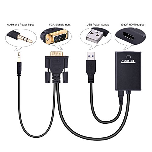 VGA to HDMI Adapter, Tendak Output 1080P VGA Male to HDMI Female Audio Video Cable Converter Support 1080P and USB Power for Laptop Desktop HDTV HD Projector