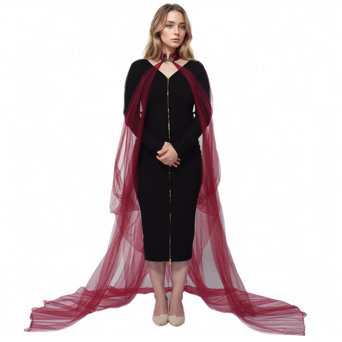 GRACEART Lady's Mesh Cape Fairy Elf Wedding Dress Elven Queen Princess Collared Cloak Medieval Costume