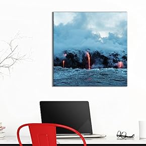 Square Canvas Wall Art - Grand View of The Volcanic Eruption in The Sea - Giclee Print Gallery Wrap Modern Home Art Ready to Hang - 12x12 inches