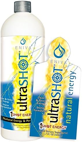Eniva UltraShot Healthy Energy Liquid Combo Pack with Fruit and Vegetable Extracts, Minerals and Vitamins Combo (one 32 oz Bottle & one Box of Single Serve Packets, 20 Count)
