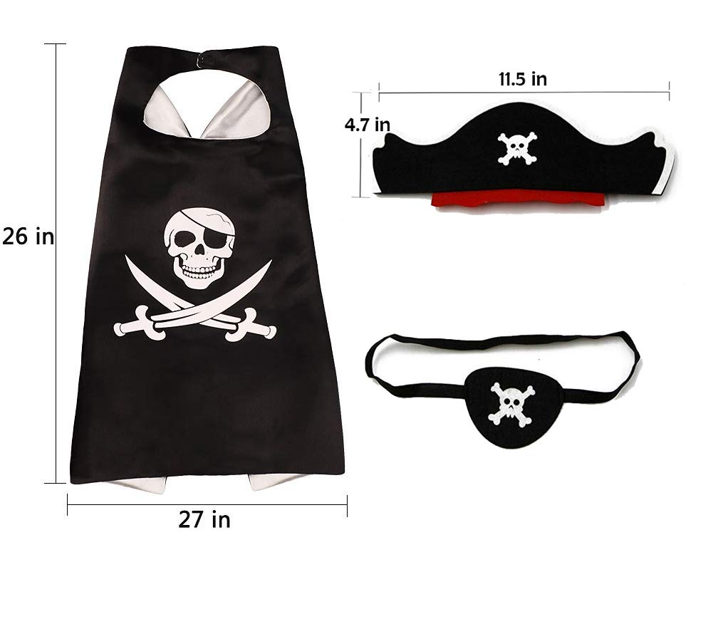 RioRand Cartoon Pirate Dress Up Satin Cape Cosplay Birthday Party Kids Costume 3pcs Black