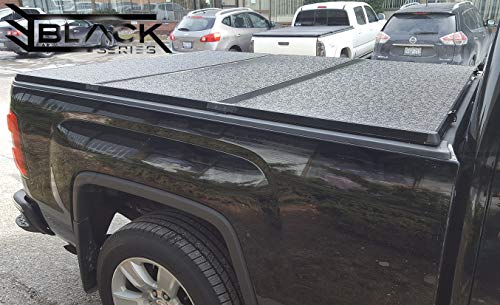 Black Series Hard Trifold Solid Tonneau Pickup Truck Box Cover Top-Mount (Fits 1988-2018 Chevy/GMC Silverado/Sierra 1500 2500HD 3500HD 6.5 Feet (78.9 Inches / 2.0 Metres) Bed Box Size)