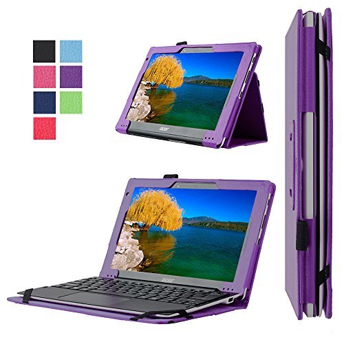 Acer Aspire Switch 10E Case, PasonomiÂ® Premium PU Leather Folio Case Stand Cover With Smart Cover Auto Wake / Sleep Feature for Acer Aspire Switch 10E 10.1 inch Tablet (Litchi Series Purple)