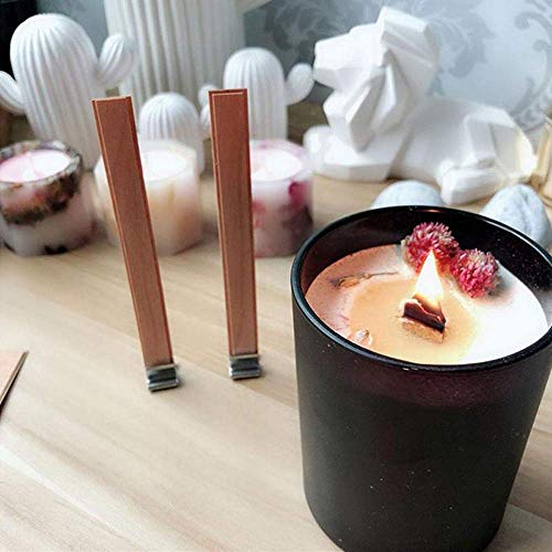 Wood Candle Wicks, Benbo 100 Pieces Smokeless 5.1 X 0.5 Inch Natural Wood Wick with Iron Stand Environmentally Friendly Candle Cores for DIY Candle Making Craft - Thumbnail 3