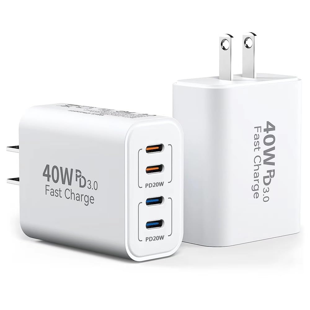 40W USB C Charger Block, 2-Pack, 4 USBC Ports, Type C Wall Plug USB-C Fast Charging, iPhone Charger Adapter Box Cube for iPhone 17, 17 Air, 17 Pro, 17 Pro Max,16, 15, 14, 13, 12, Samsung Phone