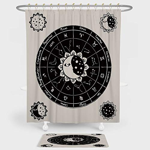 Iprint Sun And Moon Shower Curtain And Floor Mat Combination Set