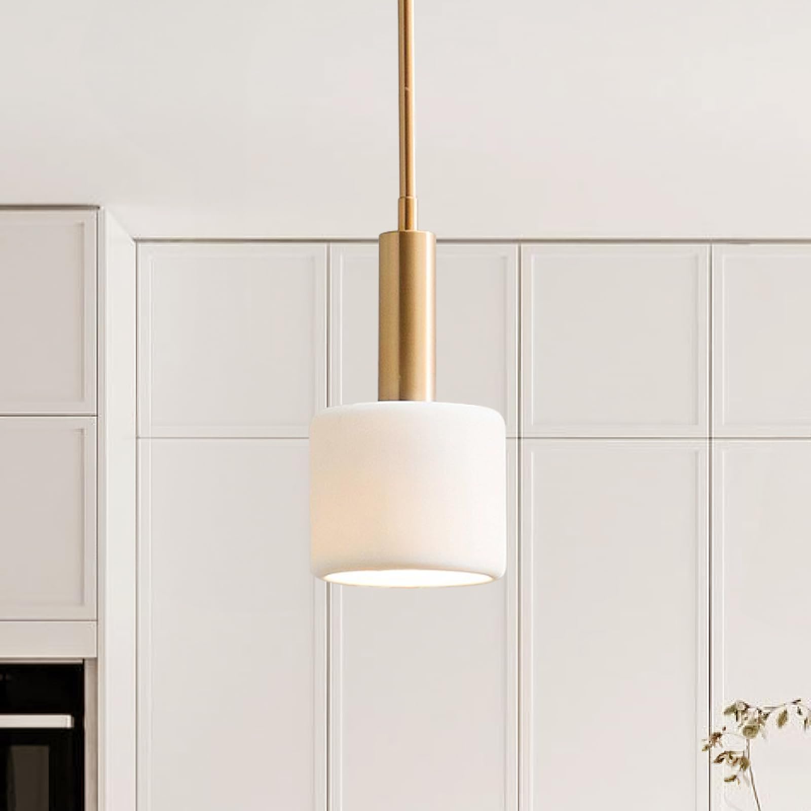 Photo 1 of CKENSU Modern Ceramic Pendant Light - Small White Porcelain Pendant Light Fixture for Kitchen, Dining Room, Hallway, Entryway (White, 5.1”W x 5.1”L x 7.7”H)