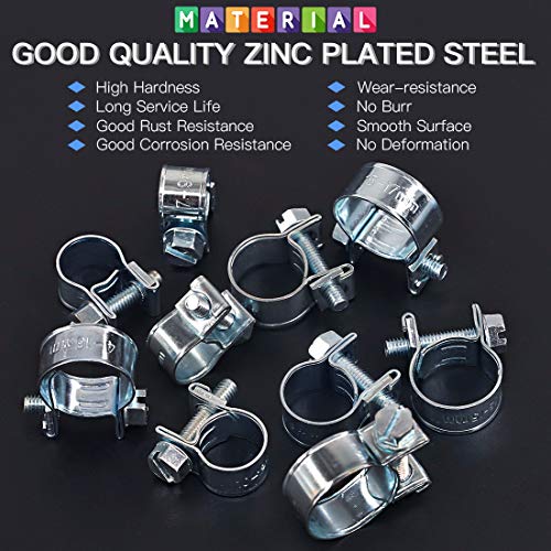 Glarks 84Pcs 10 Size Mini Fuel Injection Style Hose Clamp Assortment