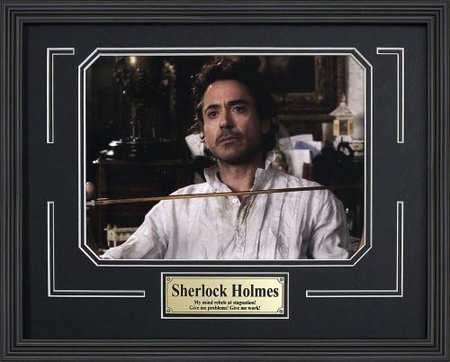 Sherlock Holmes Movie Memorabilia Robert Downey Jr. Framed Movie Photo with Plate Custom Made Real Wood Modern Charcoal Frame (15 x 12)
