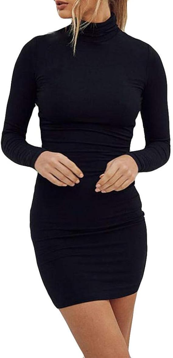 Femme Robe Femmes Sexy Gaine Serrée Solide À Manches Longues Sac Hanche