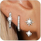 GEORGE · SMITH Sterling Silver Star Earrings for Women, 14K Gold Huggie Hoop Earring Sets for Multiple Piercing, Hypoallergenic Star Stud Set Earrings Stacks for Women Trendy Jewelry