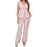 Womens Vest Sets 2 Piece Outfits Pant Suits for Women Dressy Sleeveless Blazer and Wide Leg Pants Set Business Casual