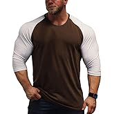Mens Muscle Cut Raglan T Shirts with 3/4 Sleeve Fitness Workout Tops