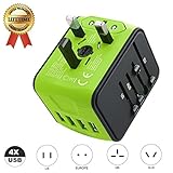 JMFONE International Travel Adapter Universal Power Adapter Worldwide All in One 4 USB with Electrical Plug Perfect for European US, EU, UK, AU 160 Countries (Green)