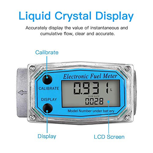 Digital Turbine Flow Meter,1″ Digital LCD Display with NPT Counter Gas Oil Fuel Flowmeter,Pump Flow Meter,Diesel Fuel Flow Meter for Measure Diesel, Kerosene, Gasoline