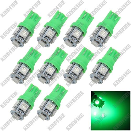 Kindfire 10pcs T10 5 SMD 5050 LED Car Instrument Reading Lamp Side Light Bulb 12v A007(9 Color) (Green)
