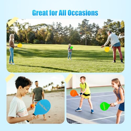 INPODAK Beach Bat and Ball Set, Wooden Paddle Ball for Swimming Pool, Kids Beach Ball Racket Set- 4 Paddles 8 Birdies 4 Balls, Garden Beach Game Toys for Family Boy Girls