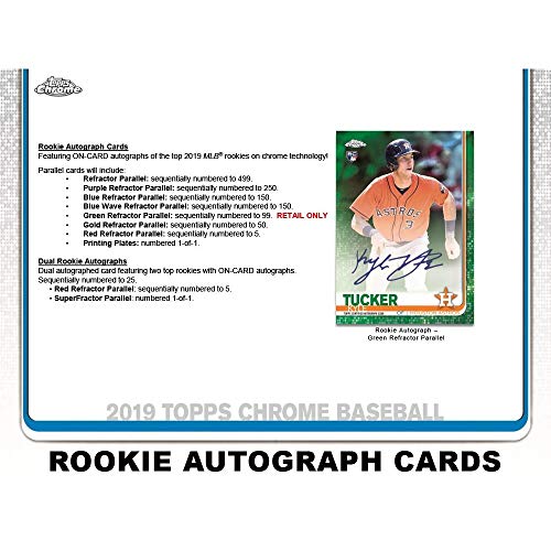 2019 Topps Chrome Baseball Series Unopened Blaster Box of Packs with 4 Blaster Exclusive Sepia Refractor Cards and a Chance for Autographed Rookie Cards of Pete Alonso and Vladimir Guerrero Plus