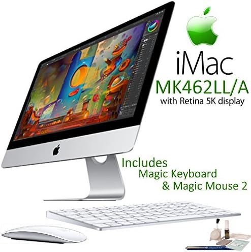 Apple iMac MK462LL/A Retina 5K Display Desktop Computer Starters Bundle: Includes Apple Magic Keyboard (MLA22LL/A) &amp; Magic Mouse 2 (MLA02LL/A) and more...