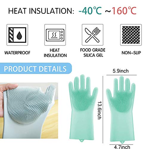 image for Silicone Dishwashing Cleaning Gloves with Wash Scrubber, Apsung 2 Pair