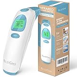 Baby Forehead and Ear Thermometer - Infrared Digital Fever Detector Family First Aid Essential for Infants, Babies, Kids, Adults - Medical Instant Read Thermometer + Storage Bag (White - Blue)