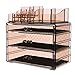 SONGMICS Makeup Organizer 3 Large Drawers Cosmetic Jewelry Storage Display Boxes with 14 Top Compartments 2 Pieces Set Tawny UJMU17T