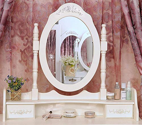image for Goujxcy Vanity Set with Mirror and Stool, Makeup Table with 4 Drawers,