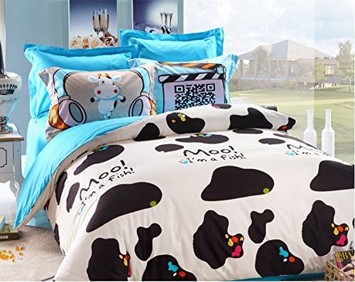 Cooperation Home Textiles, Lovely Dairy Cow and Cows Grain Bedding Set Bedclothes, Queen Size (4pcs without comforter)