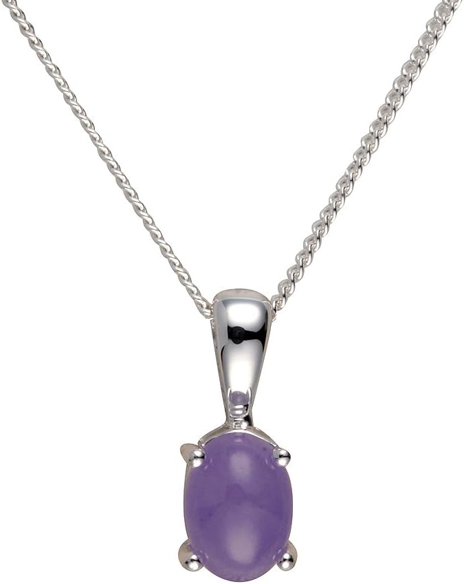 Ivy Gems Sterling Silver Lavender Jade Oval Pendant with 46cm Curb Chain