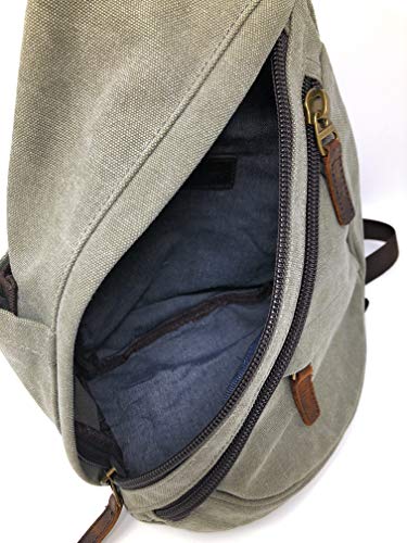 Nickanny's Conceal Carry Purse Multi Pocket Backpack Sling -Water Repellent Canvas for Women, Girls or Men-Unisex-Crossbody Convertible-Photography Rucksack Bag (Green Sling) - Thumbnail 4