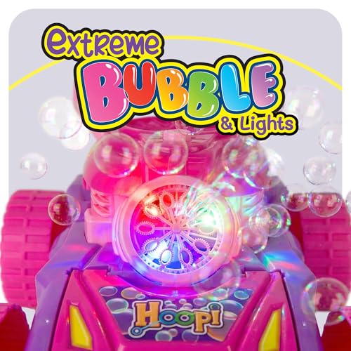 Hoopi Extreme Bubbles Lawn Mower for Toddlers, Spill-Proof Kids Bubble Machine with Lights for 2-Year-Old Girl Birthday Gift, Easter Gifts for Toddlers, Bubble Blowing Push Outdoor Toy with 3 Bottles