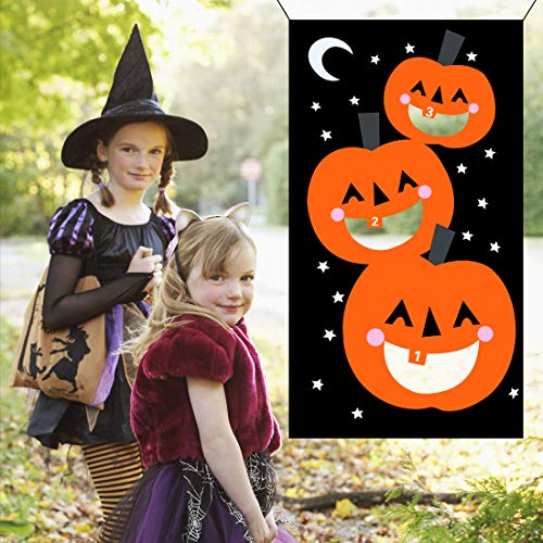 JINSEY Halloween Pumpkin Bean Bag Toss Games with 3 Bean Bags, Halloween Games for Kids Party Decoration - Thumbnail 4