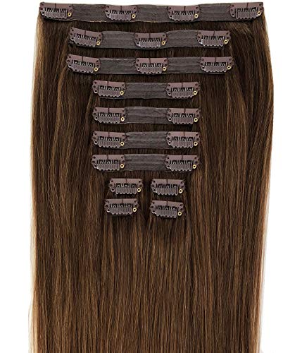 Maxy #6 Toffee Brown Clip In 100% Human Hair Extensions 20" inches 170-230grams Remy Triple Wefted High Density Silky Hair (11 pieces set) (230g)