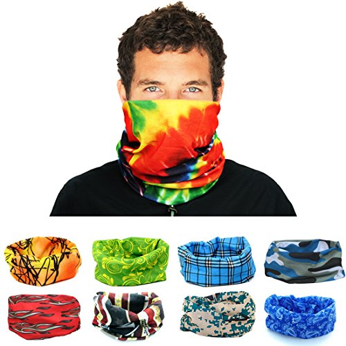 kilofly Multi-purpose Seamless Headwear Bandanas Mixed Set Value Pack [Set of 8]