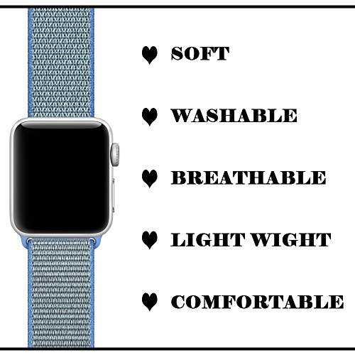 QIENGO Apple Watch Band 42MM, Nylon iwatch strap, with Hook and Loop, Fastener Adjustable Closure, Replacement Band for iwatch Series 1/2/3, Nike+, Edition, Hermes, (42MM, Tahoe Blue) - Thumbnail 2
