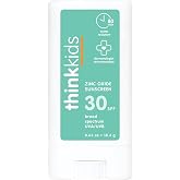 Thinkkids Mineral Sunscreen Stick SPF 30, 0.64 Oz, Vegan &amp; Water Resistant | Water resistant, reef friendly, zinc oxide SPF 30 sunscreen stick kids love with broad-spectrum UVA/UVB protection