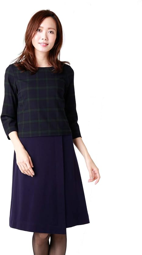 Amazon ニューヨーカー ワンピース tr ツイル タータンチェック ブロッキング ネイビー 9号 ワンピース チュニック 通販