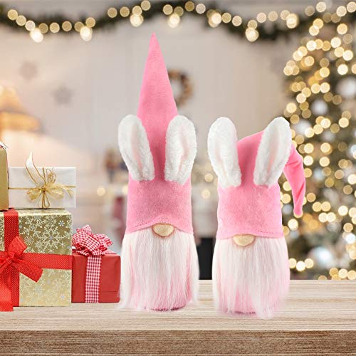 1Tomte Swedish Plush Santa Gnome, Pink Bunny Gnome Handmade Scandinavian Tomte Santa Scandinavian Gnome for Christmas Santa Decoration Table Decor