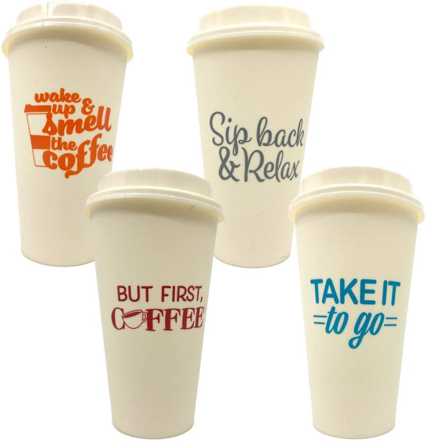 Take It To Go with Lids Reusable Plastic Travel Cups Mugs, Hot Cold Drinks, 8-ct Set (To Go 2)