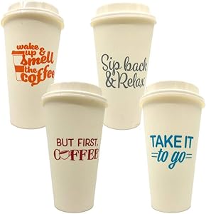 Take It To Go with Lids Reusable Plastic Travel Cups Mugs, Hot Cold Drinks, 8-ct Set (To Go 2)