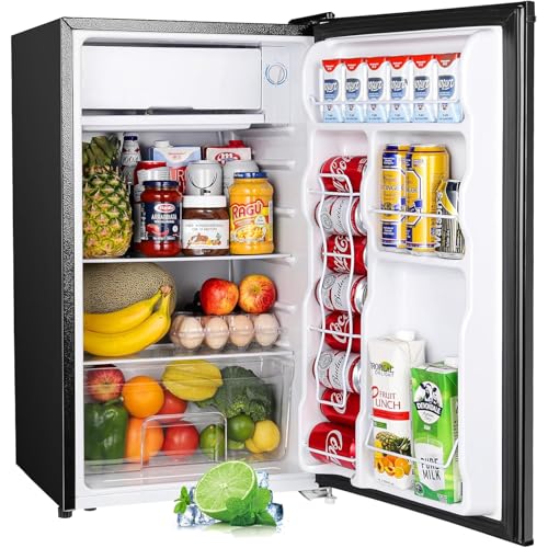Upstreman 3.2 Cu.Ft Mini Fridge with Freezer, Single Door Mini Fridge, Dorm Fridge, Adjustable Thermostat, Mini Refrigerator for Bedroom, Office, Dorm, Black-BR321