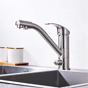 ROBINTCUSI - Grifo de níquel cepillado para cocina potable, grifo doble