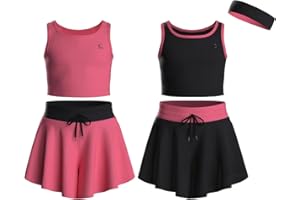 Essenclo Flowy Girls Butterfly Shorts Skirts w/Pockets & Athletic Sleeveless Tank Tops, Dance Tennis Cheer Running (5pc Set)