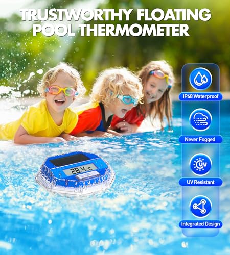 LuxBlue Solar Swimming Pool Thermometer, Floating Pool Thermometer with Underwater Light Show, Digital Swimming Pool Thermometer with Large LCD Display, Easy to Read IP68 Digital Pool Termometer